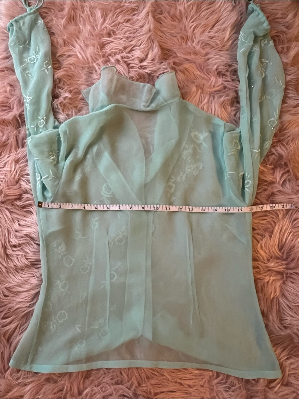 Sheer Embroidered Beaded Fairy Tie-Sleeve Blouse - Picture 10 of 11